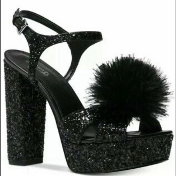 Michael Kors Shoes - Michael Michael Kors Womens Fara Glitter Feather Platform, Black, Size 8.5
